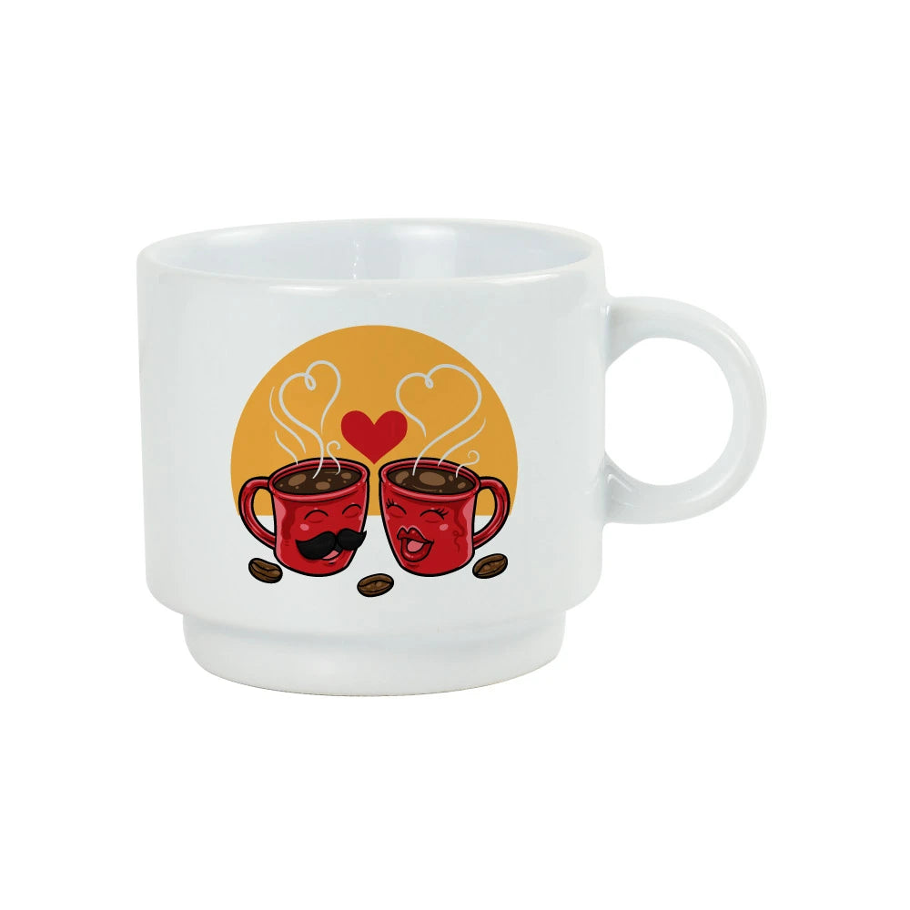 Ceramic Coffee Cups Set 4Pcs in Silver Metal Rack - Novelty