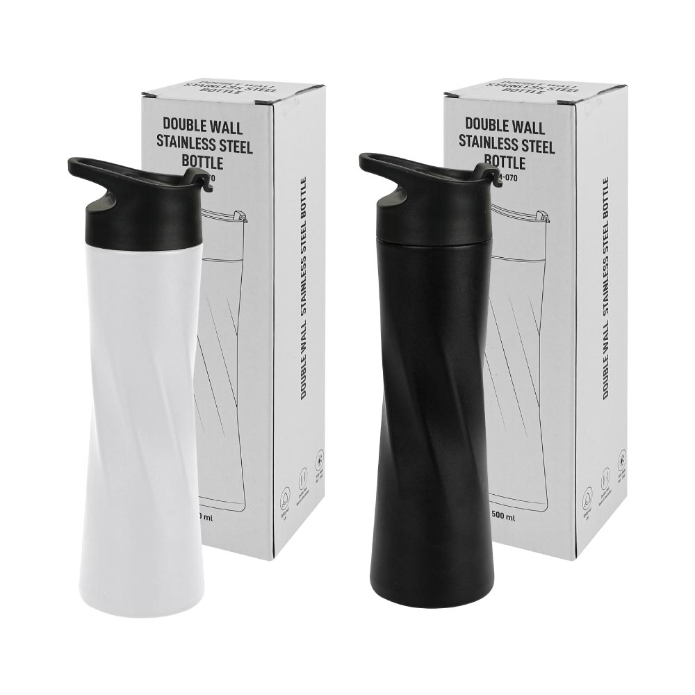 Double Wall SS Bottles Slim Waist Design Flip top Lid 500ml - Novelty