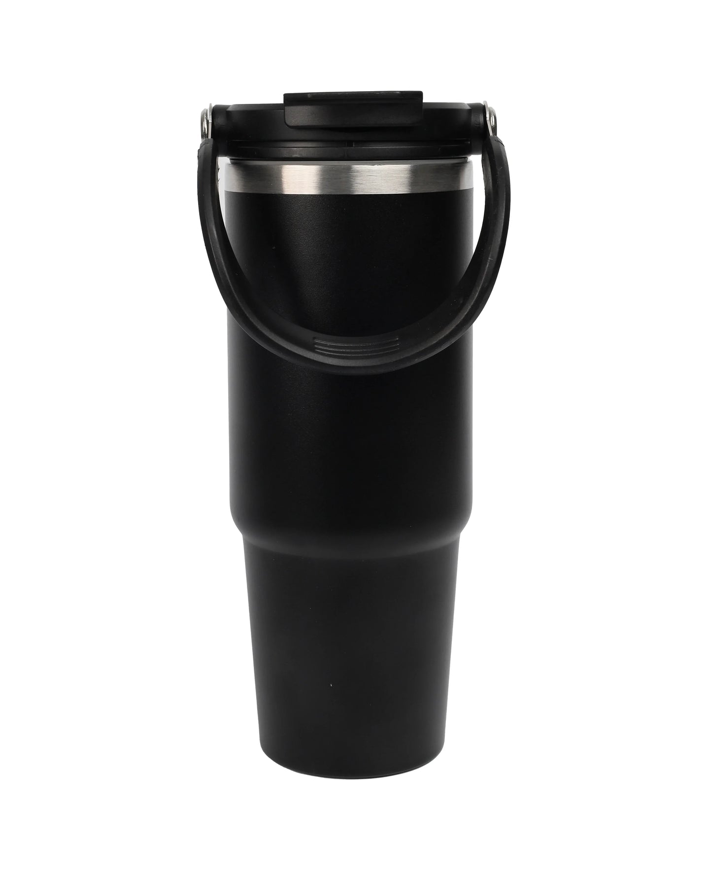 Black insulated travel tumbler with handle and lid designed for heat retention Double Wall Stainless Steel Tumbler