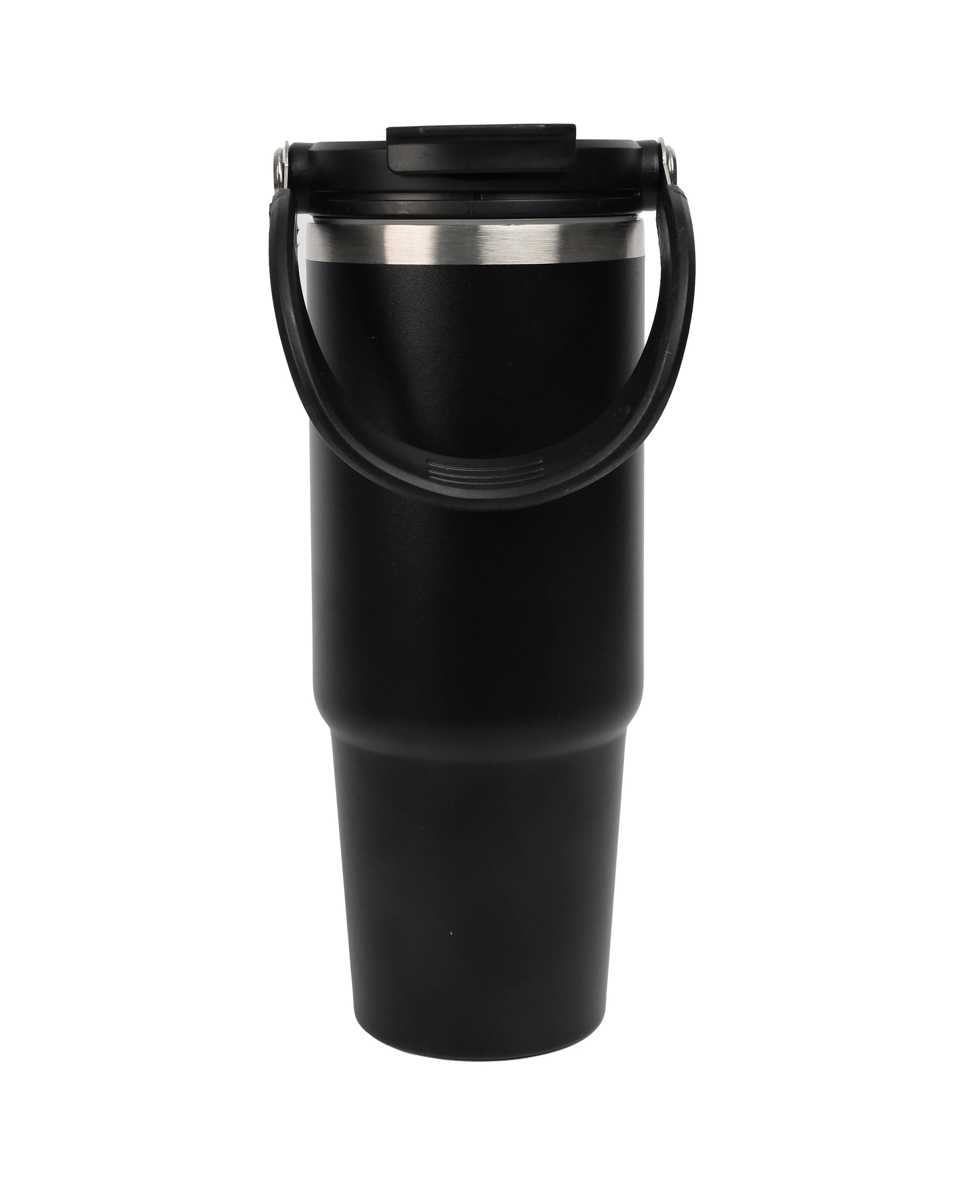 Black insulated travel tumbler with handle and lid designed for heat retention Double Wall Stainless Steel Tumbler
