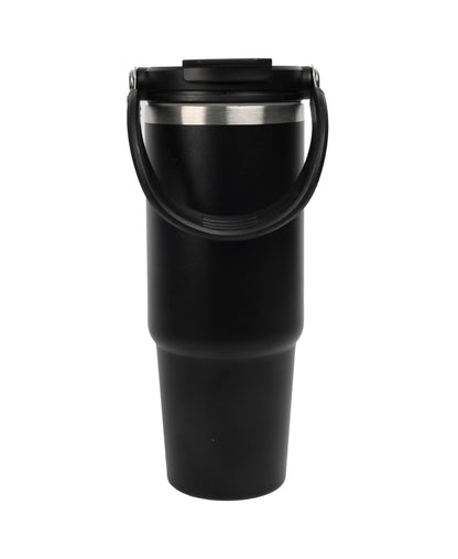 Black insulated travel tumbler with handle and lid designed for heat retention Double Wall Stainless Steel Tumbler