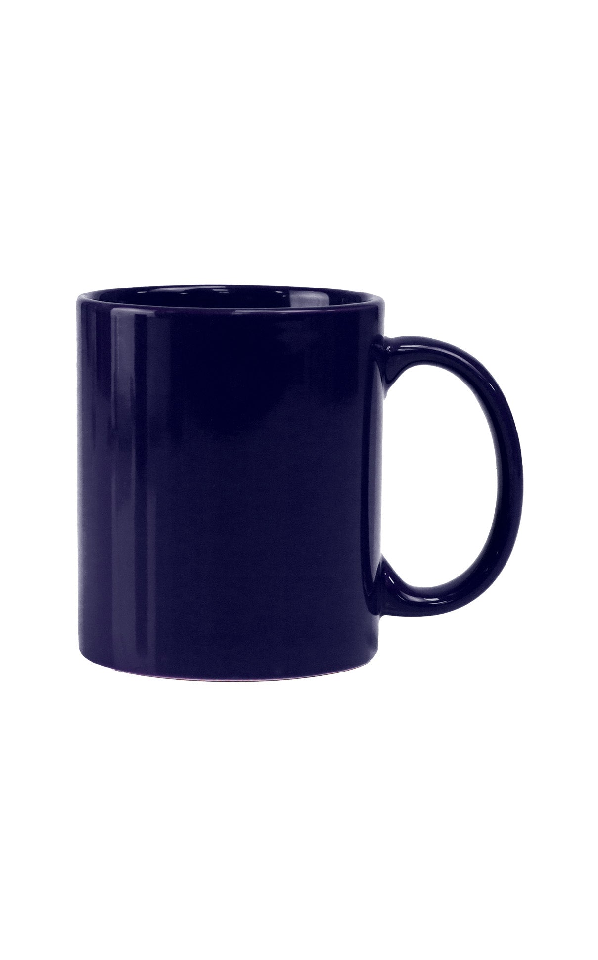 Glossy dark blue ceramic mug with a smooth finish and curved handle, labeled Full Colour Mug-Glossy.