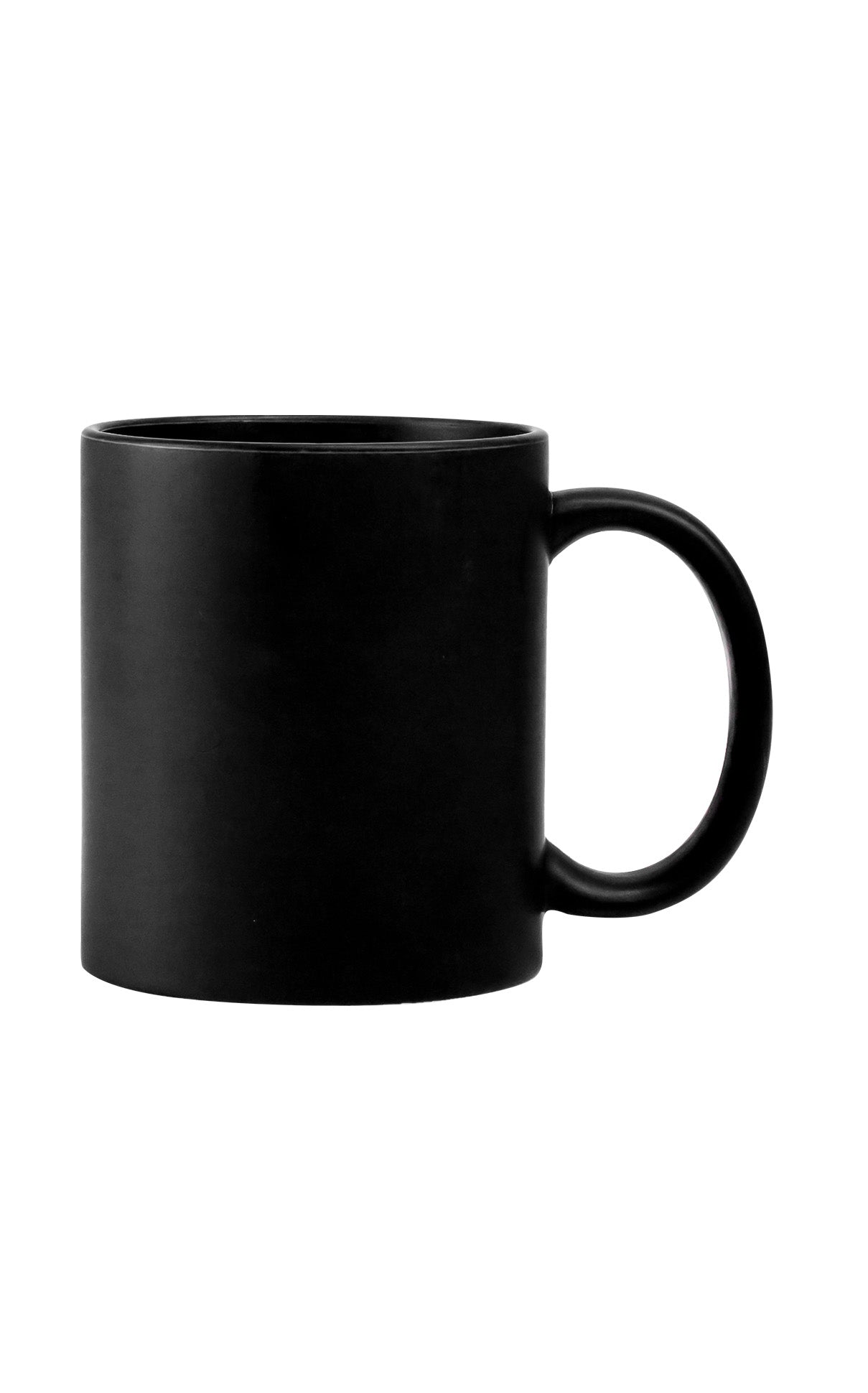 Minimalist black ceramic mug with a smooth matte finish and sturdy handle, Full Colour Mug-Matte design.