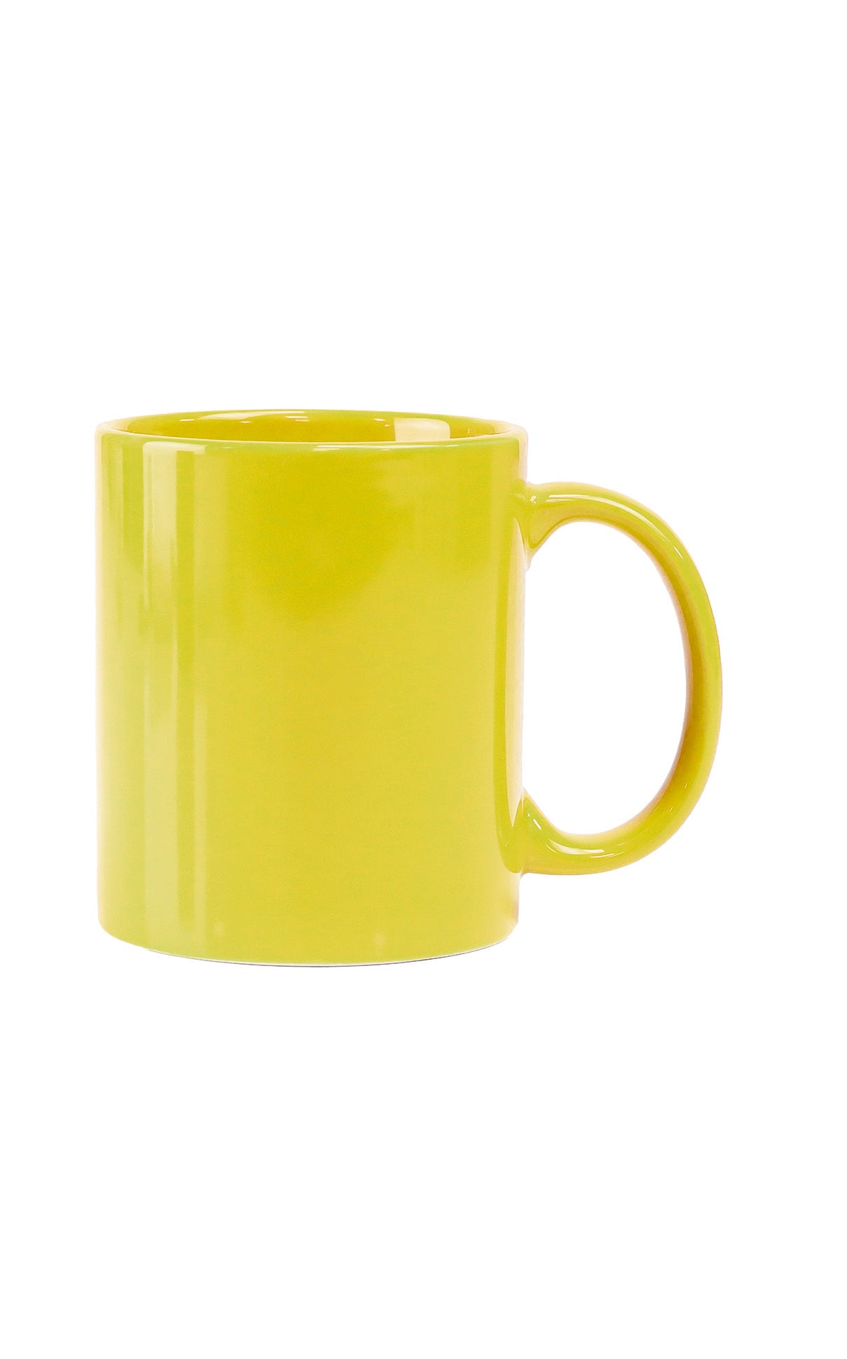 Bright yellow ceramic Full Colour Mug-Glossy with a smooth finish and a classic handle design on white background