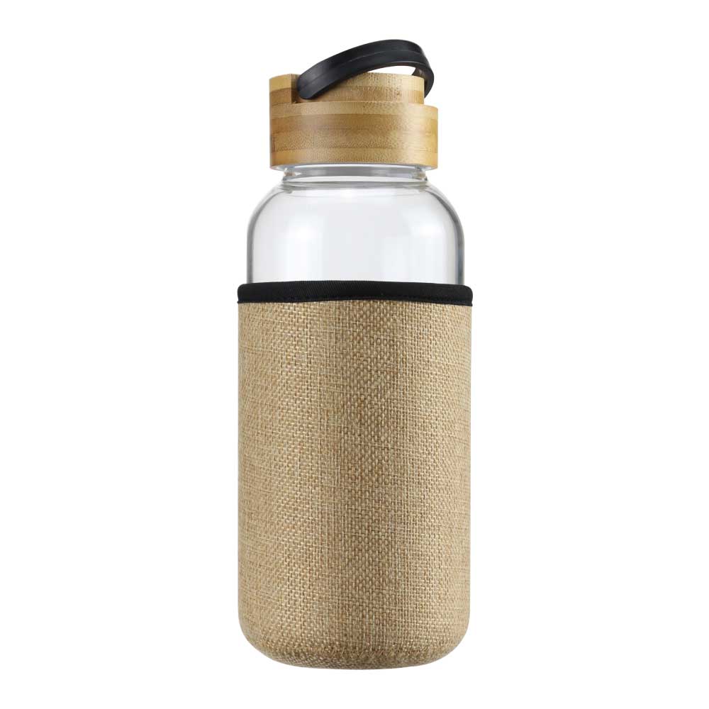Glass Bottles with Bamboo Lid and Eco Sleeve, 1 liter - Novelty