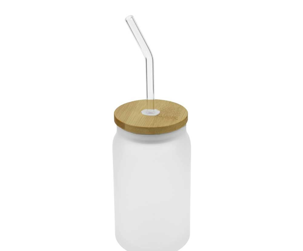Glass Bottle with Straw and Bamboo Lid 455 ml Capacity - Novelty