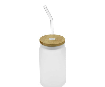 Glass Bottle with Straw and Bamboo Lid 455 ml Capacity - Novelty