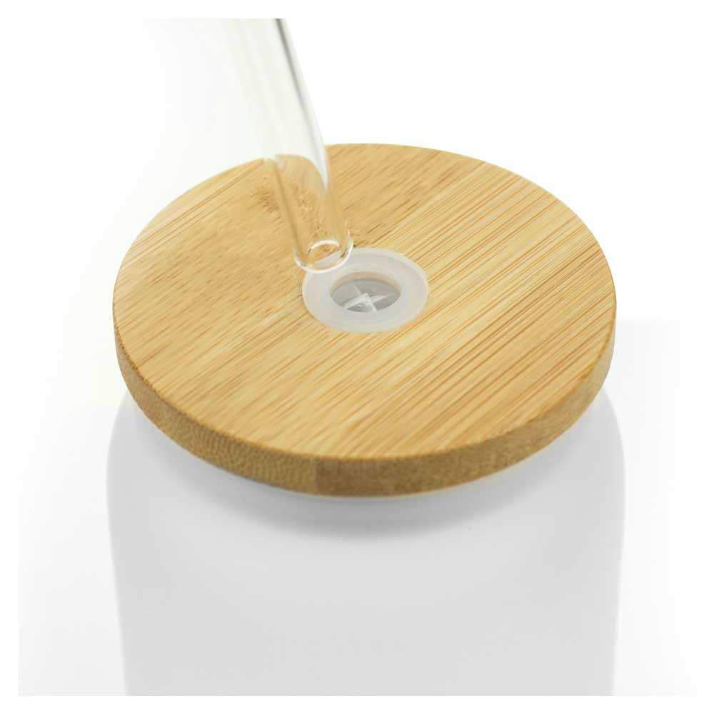 Glass Bottle with Straw and Bamboo Lid 455 ml Capacity - Novelty