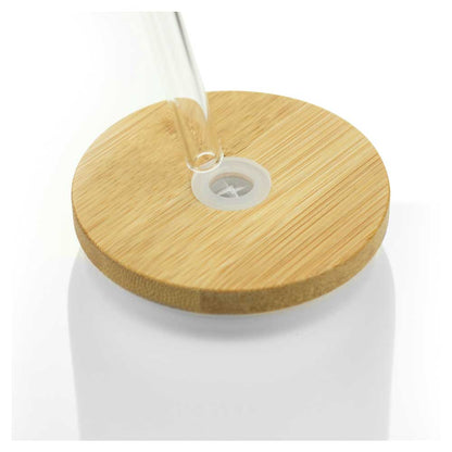 Glass Bottle with Straw and Bamboo Lid 455 ml Capacity - Novelty