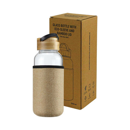 Glass Bottles with Bamboo Lid and Eco Sleeve, 1 liter - Novelty