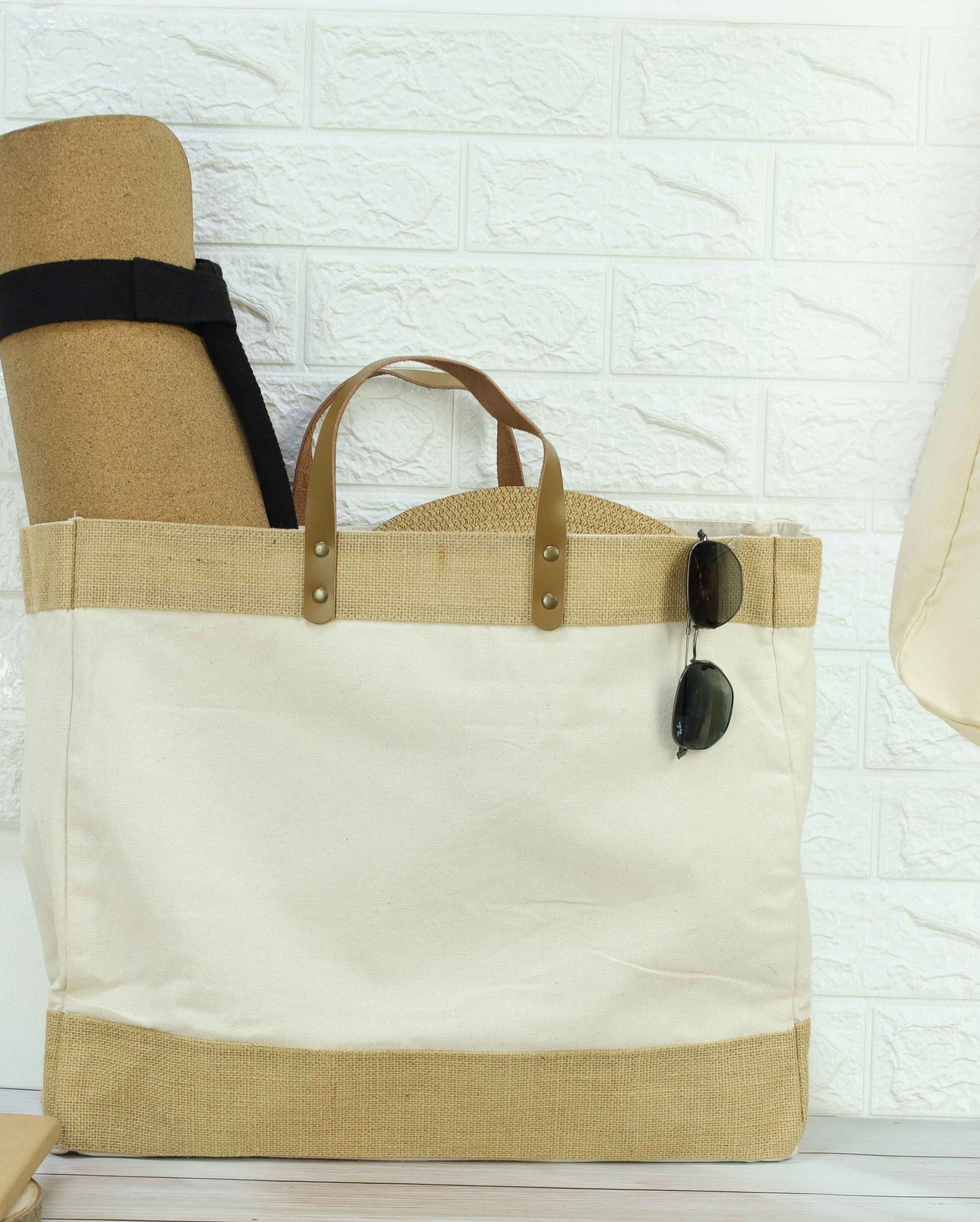 Jute and Juco Bag with Leather Handle - Novelty