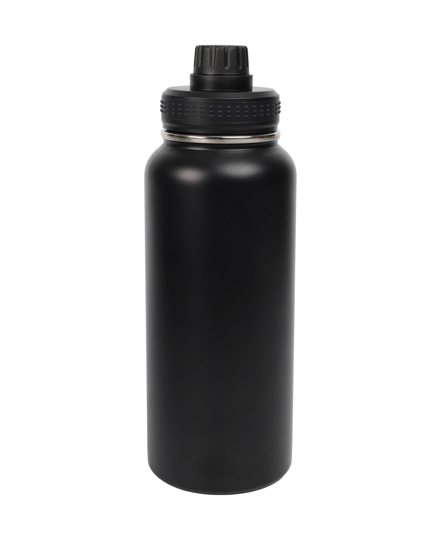 Black sleek insulated Magnetic Lid Stainless Steel Bottle with secure screw-on cap isolated on white background