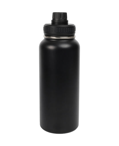 Black sleek insulated Magnetic Lid Stainless Steel Bottle with secure screw-on cap isolated on white background