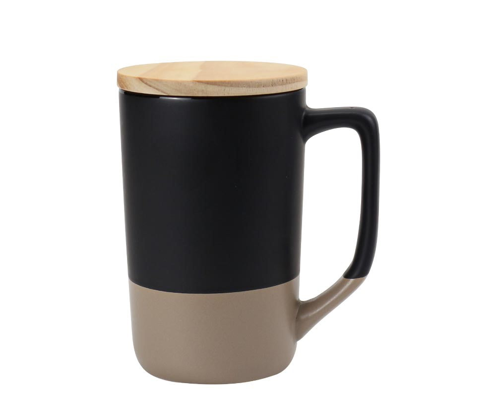 Two-toned Ceramic Mugs with Clay Bottom, Bamboo Lid - Novelty