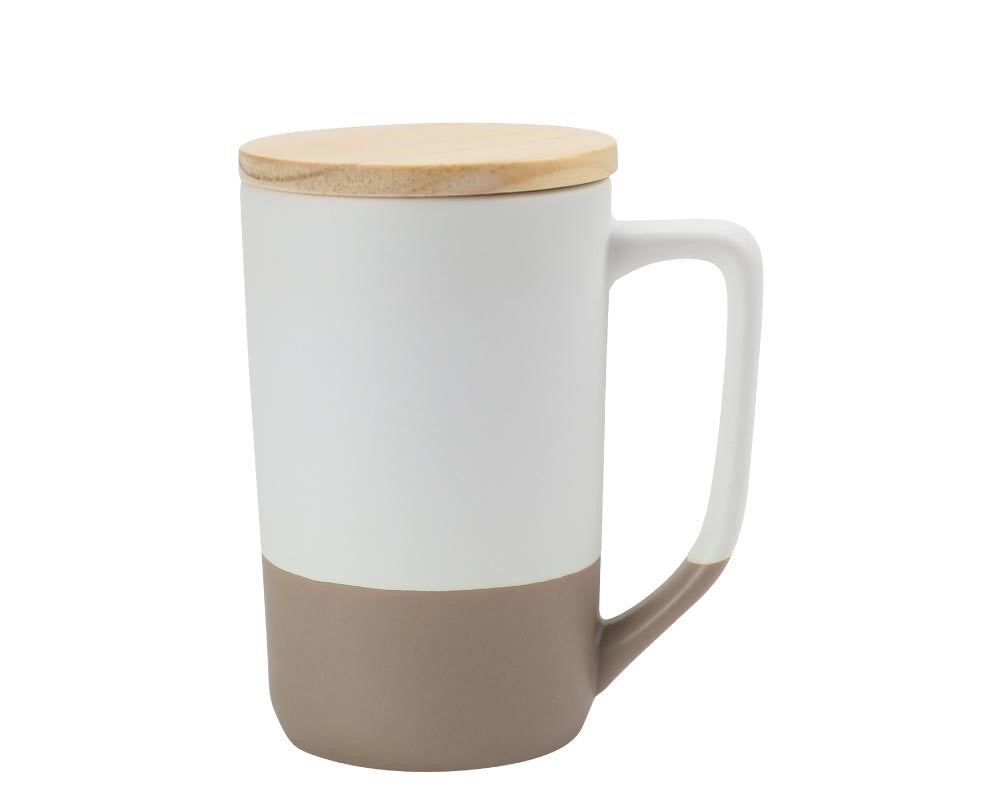 Two-toned Ceramic Mugs with Clay Bottom, Bamboo Lid - Novelty