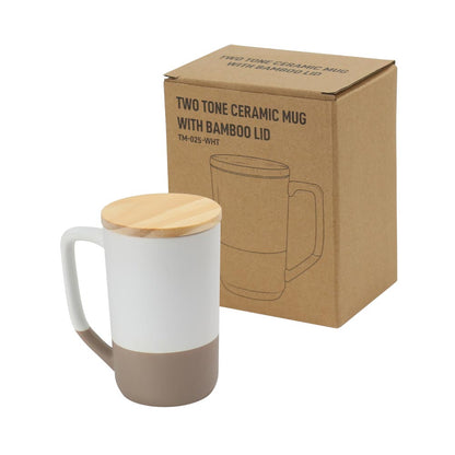 Two-toned Ceramic Mugs with Clay Bottom, Bamboo Lid - Novelty