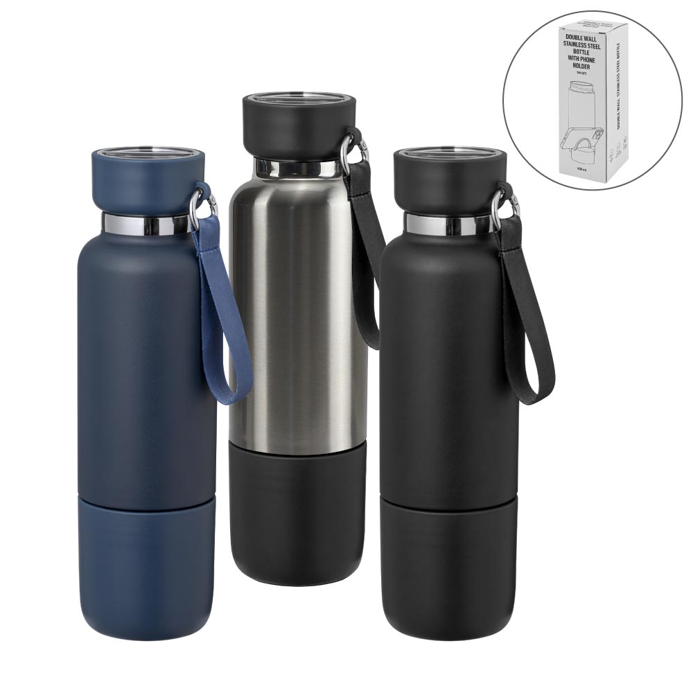 Multi-function SS Bottles, Double Wall, Base Cup, Lanyard, 500ml - Novelty