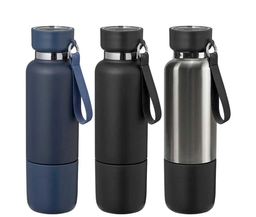 Multi-function SS Bottles, Double Wall, Base Cup, Lanyard, 500ml - Novelty