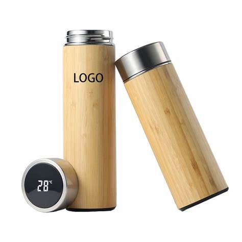 BAMBOO TEMPERATURE LED DISPLAY BOTTLE - Novelty