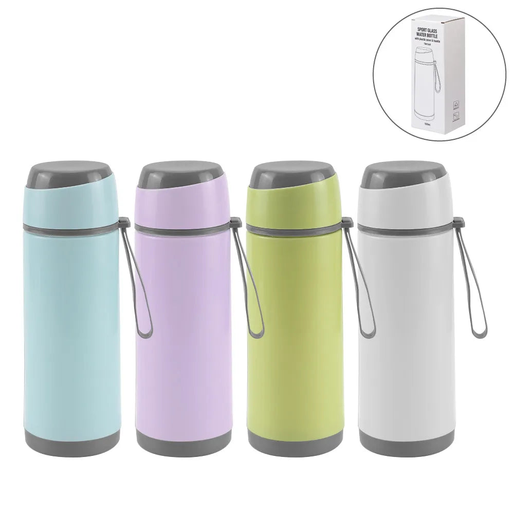 Sports Glass Bottles 500ml Twist off Lid and Carry Handle - Novelty