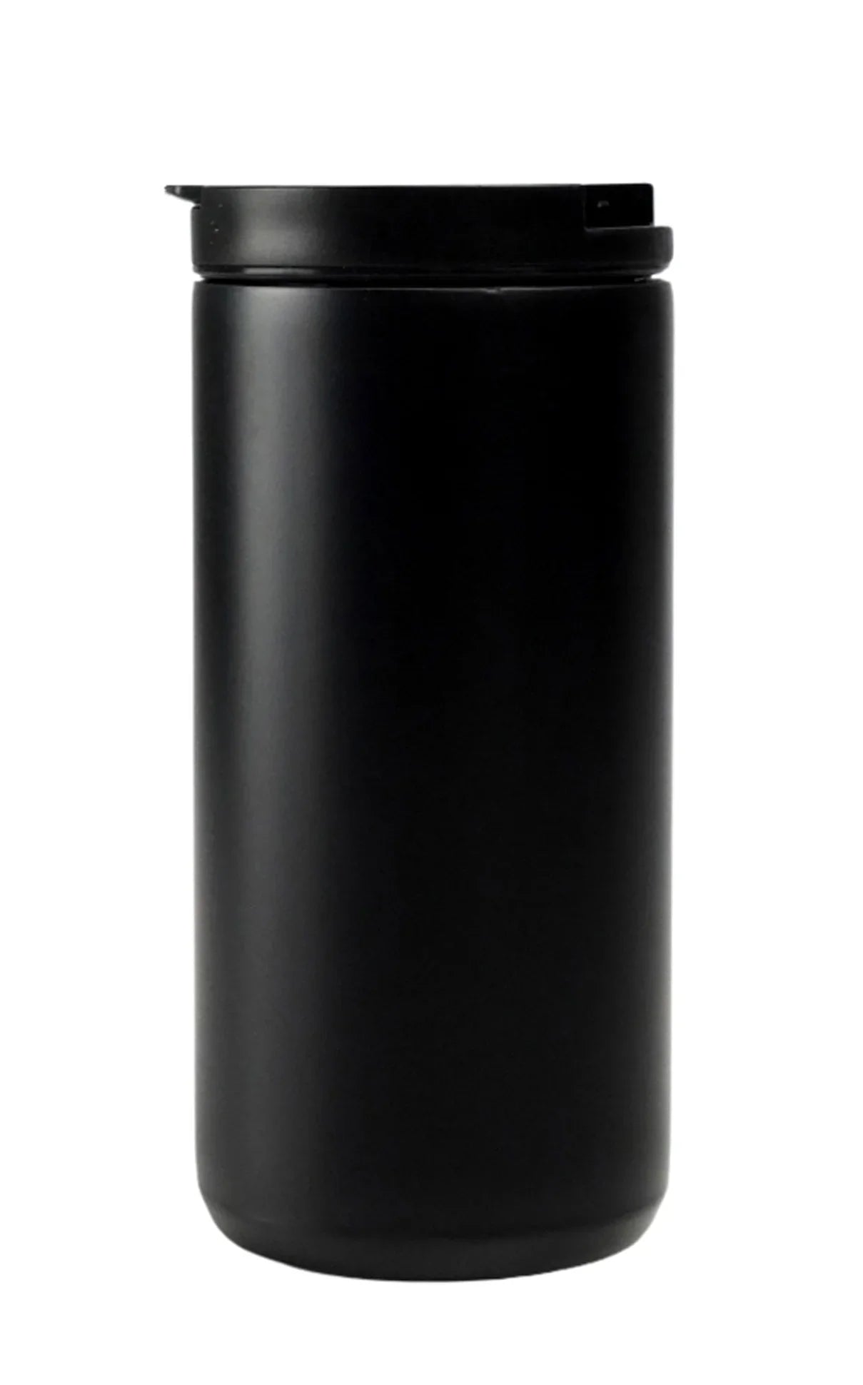 Black matte insulated cup with lid designed for hot and cold drinks, Stainless Steel Tumbler 380ml.