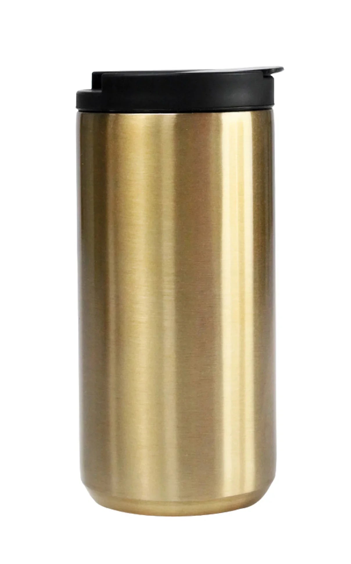 Stainless Steel Tumbler 380ml in metallic gold finish with a black leak-proof lid for hot and cold beverages.
