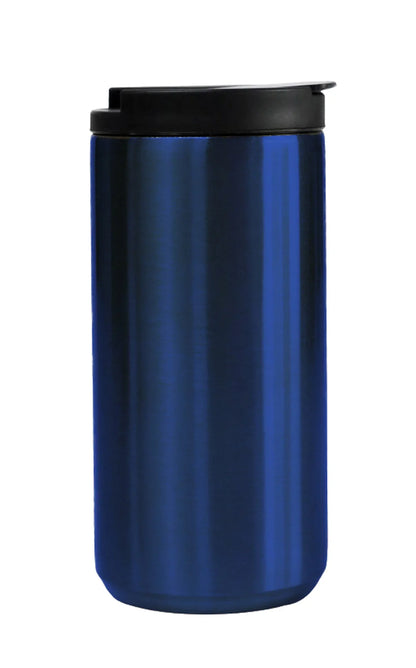 Blue stainless steel tumbler with black lid designed for hot and cold beverages Stainless Steel Tumbler 380ml