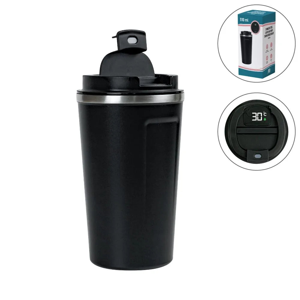 LED Temperature Display Black Tumblers Stainless Steel 510ml - Novelty