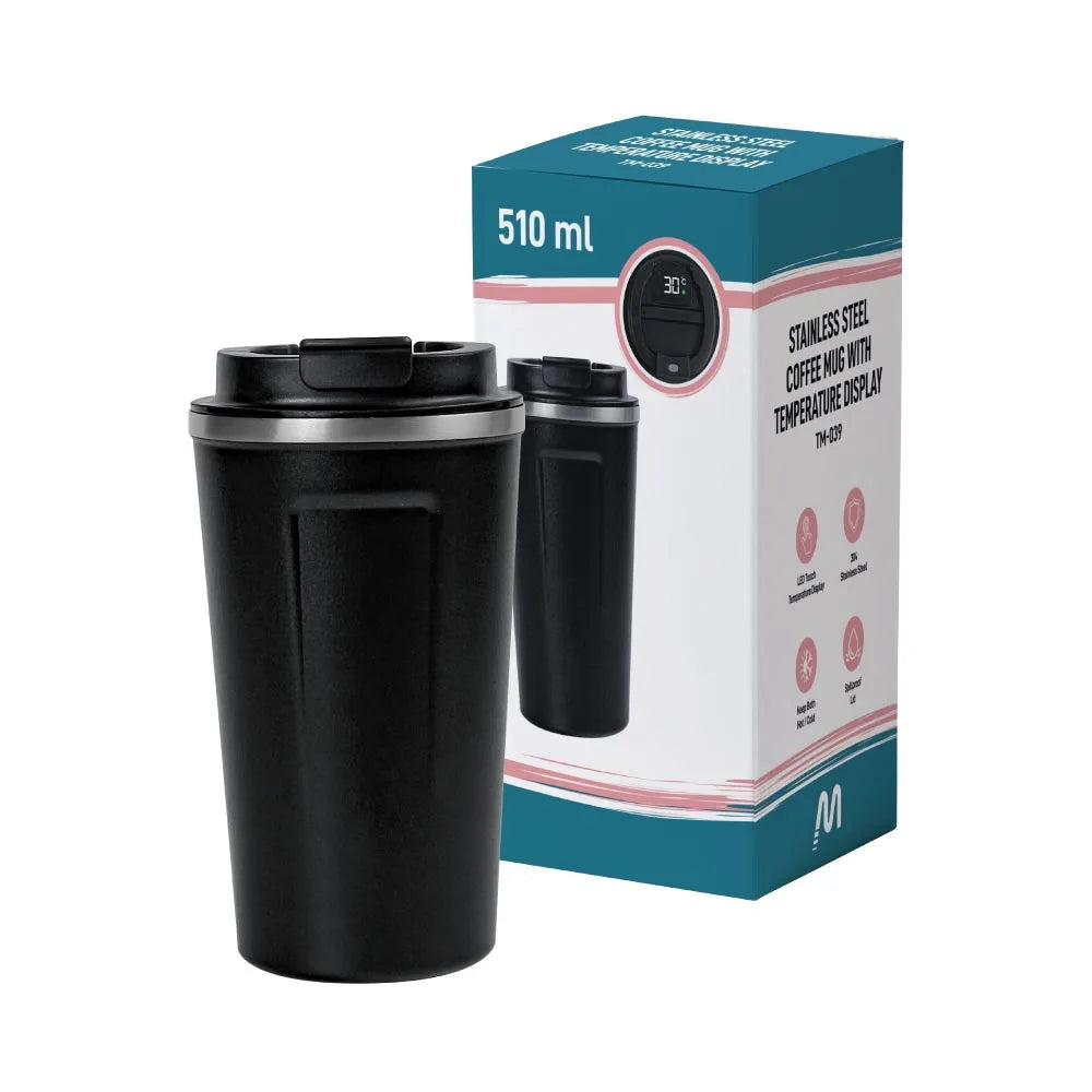 LED Temperature Display Black Tumblers Stainless Steel 510ml - Novelty