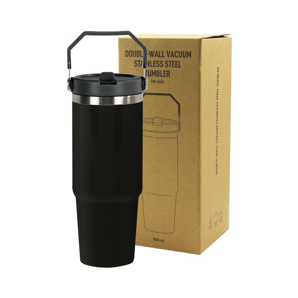 Tumbler with Handle & Straw SS Double Wall 900ml - Novelty