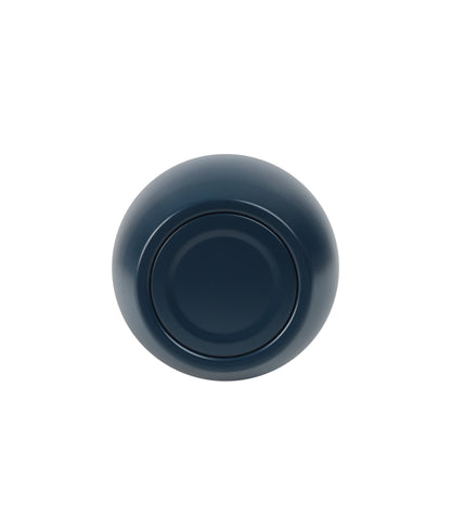 Top view of a sleek dark blue Tumbler with a smooth round lid against white background