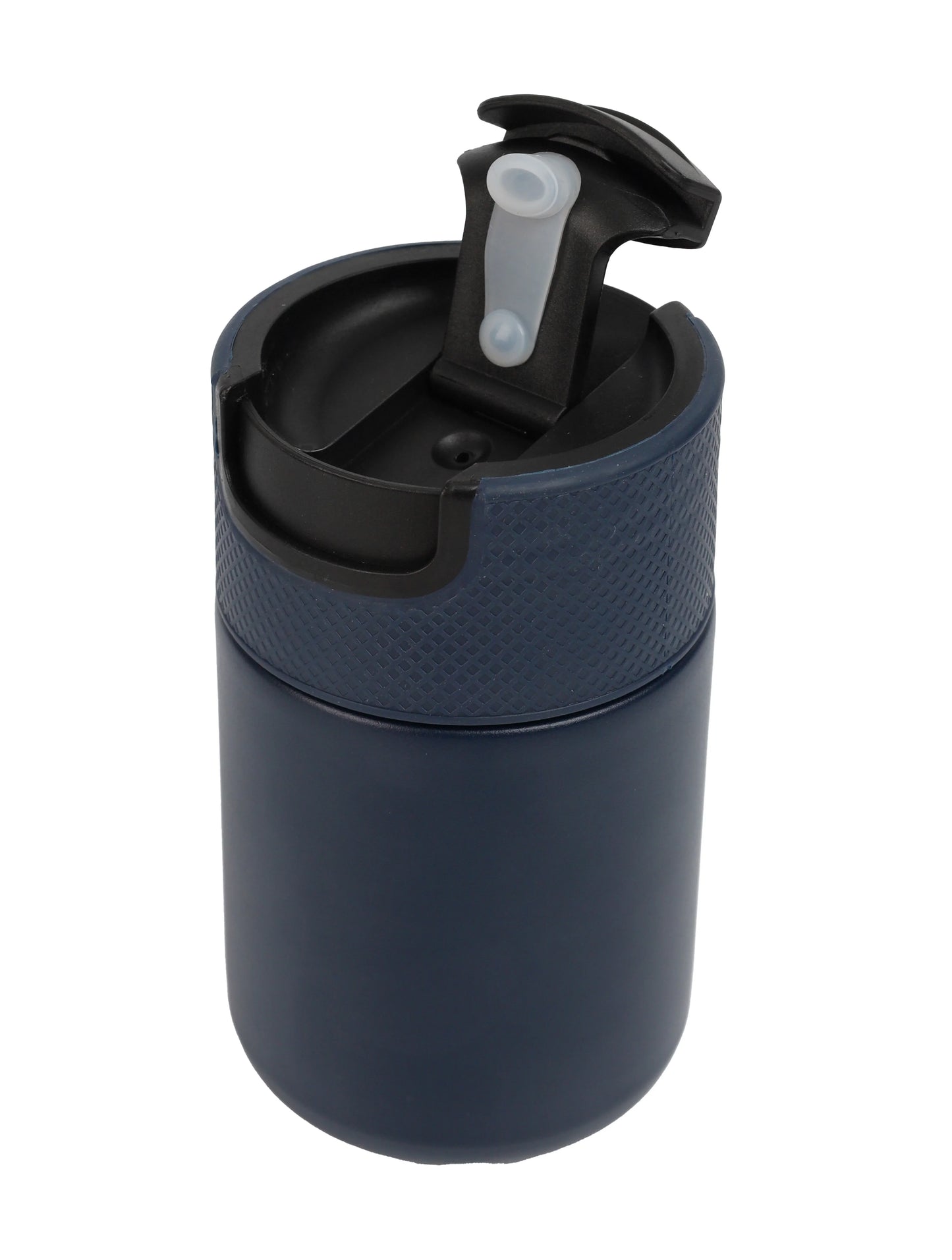 Double Wall Stainless Steel Tumbler - Corporate Gift UAE | Novelty with textured grip and secure flip lid in navy blue color.