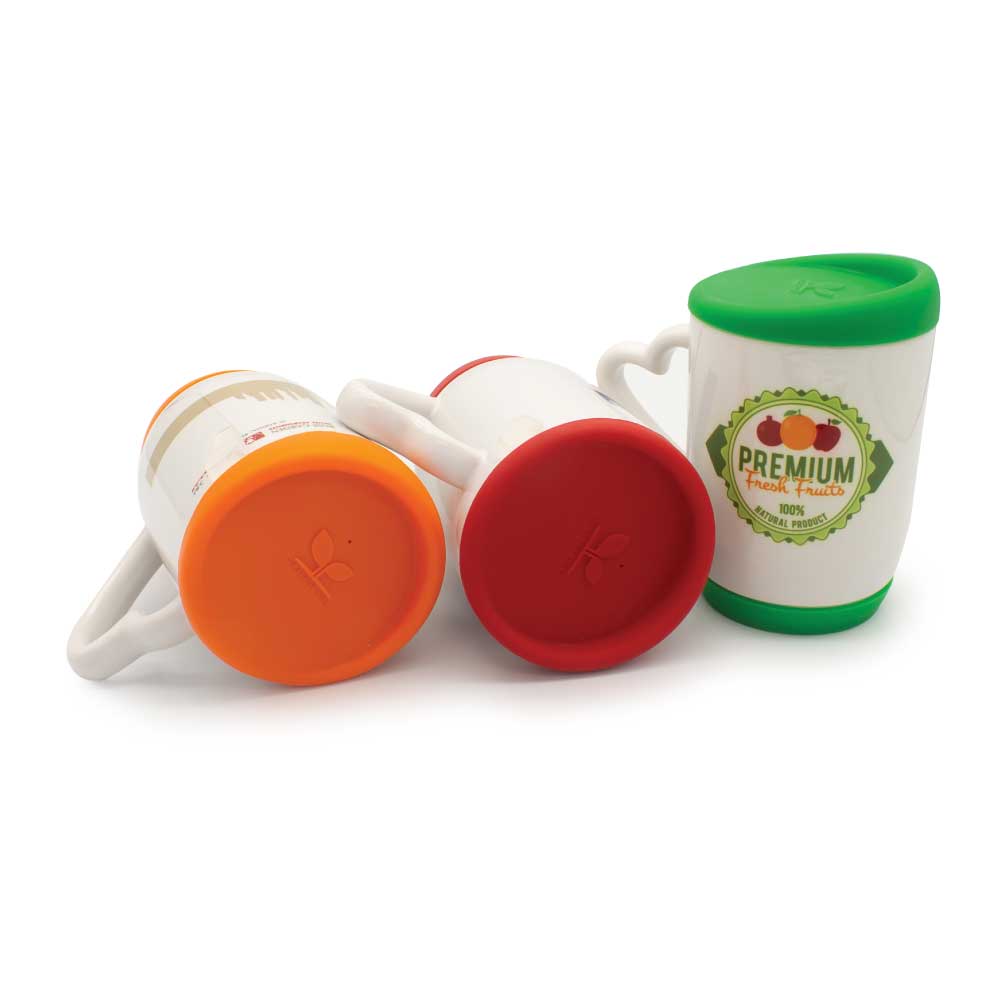 Custom White Ceramic Mugs with Silicone Cap & Base – Logo Printed Drinkware - Novelty