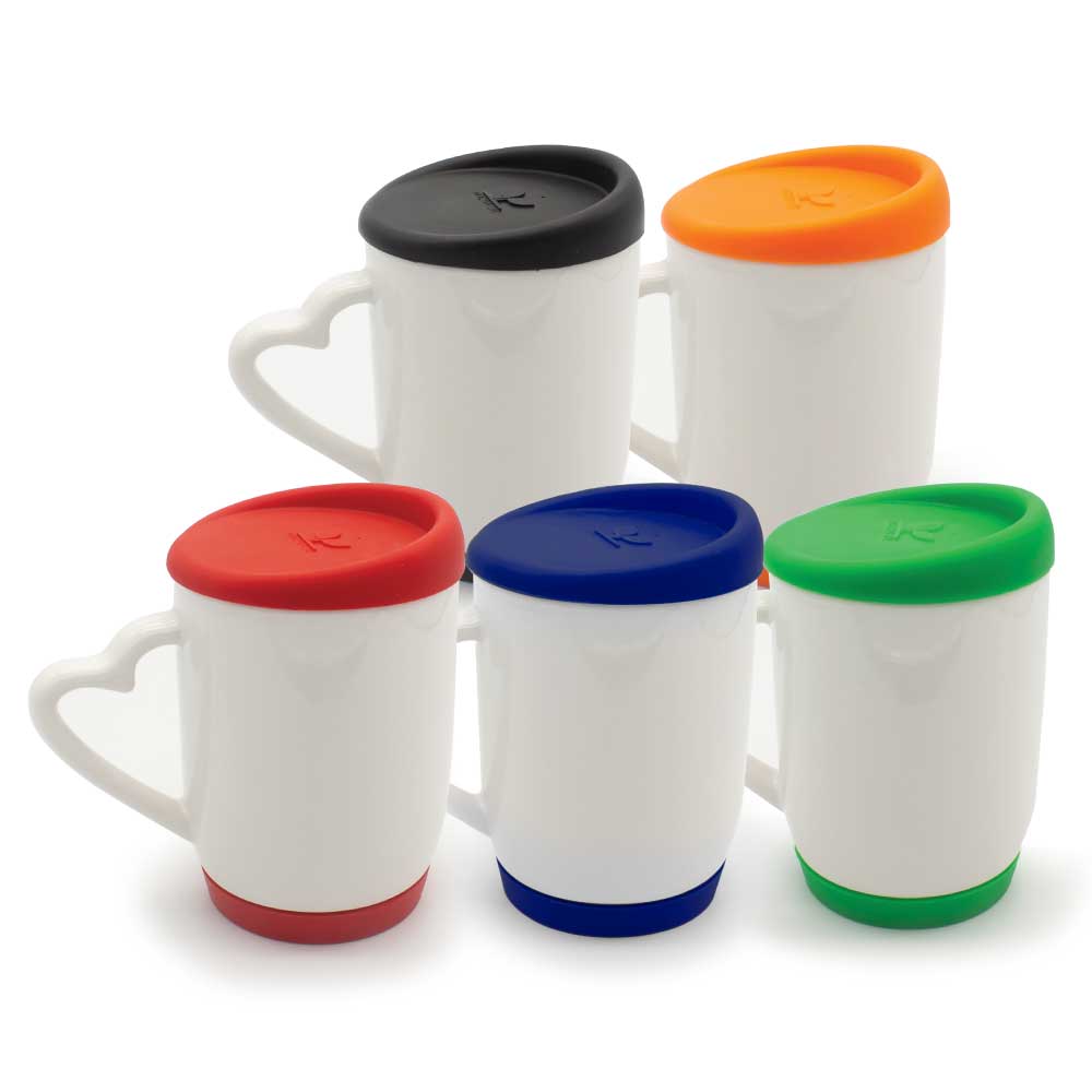Custom White Ceramic Mugs with Silicone Cap & Base – Logo Printed Drinkware - Novelty