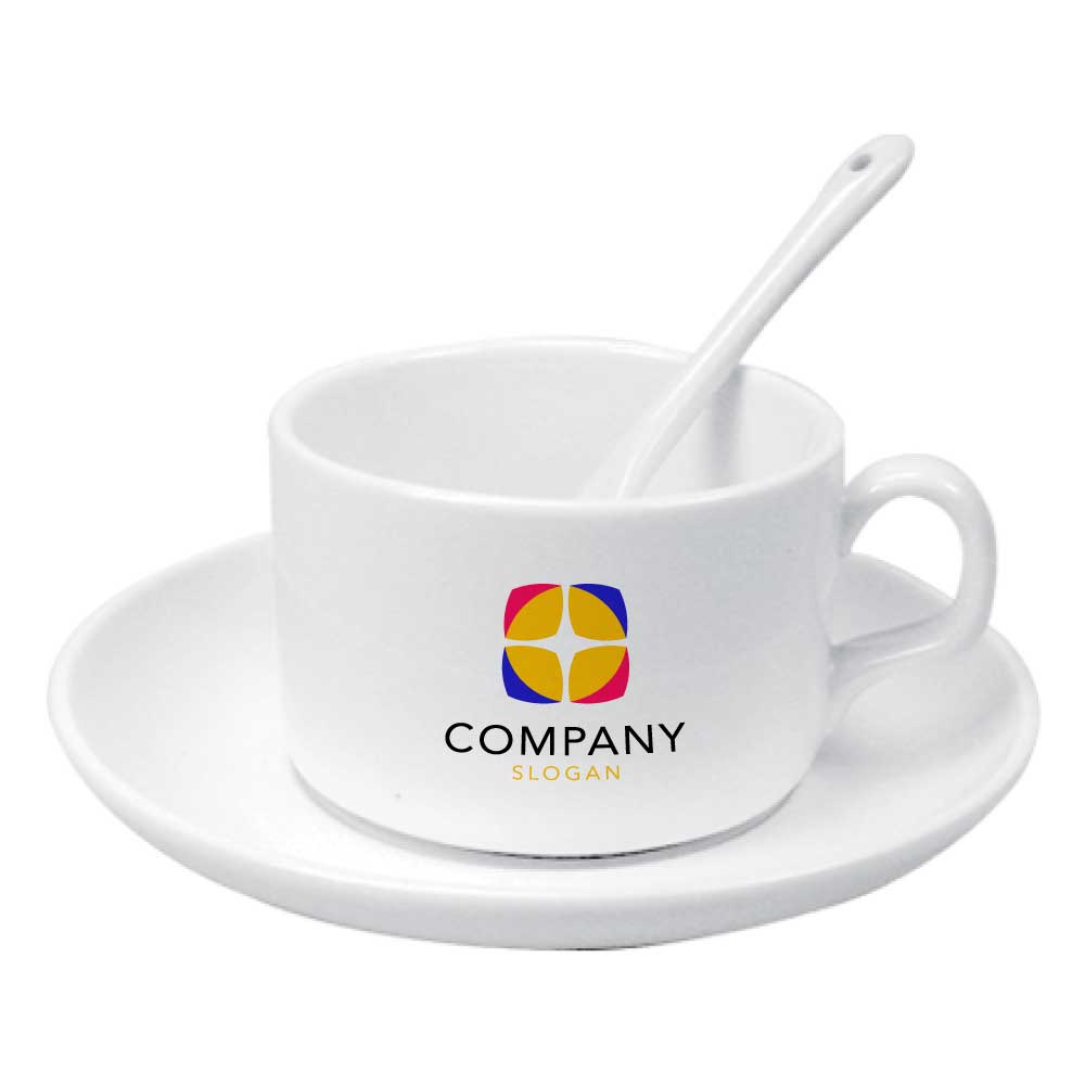 Custom Teacup with Saucer & Spoon Dubai | 120ml Logo Printed Tea Set UAE | Corporate Gifts - Novelty