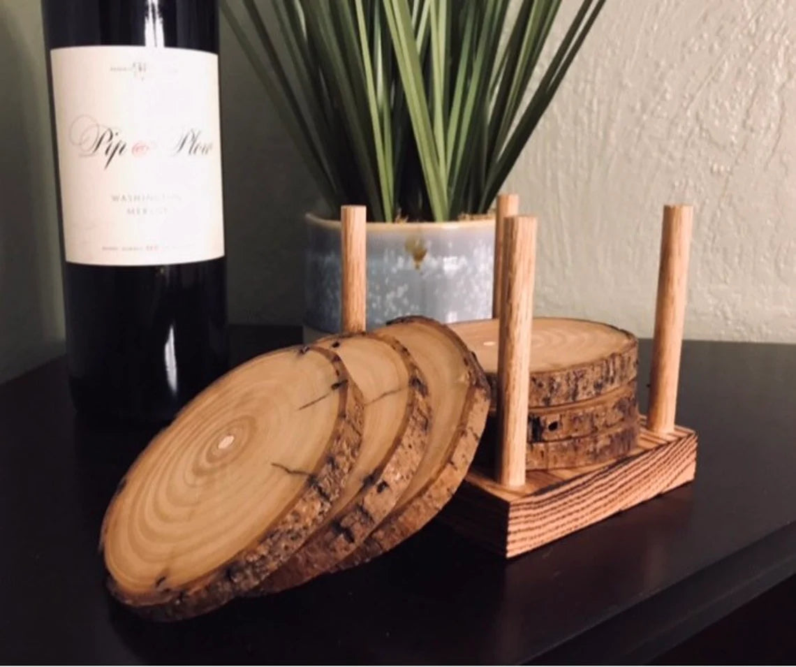 WOOD COASTERS WITH HOLDER - Novelty