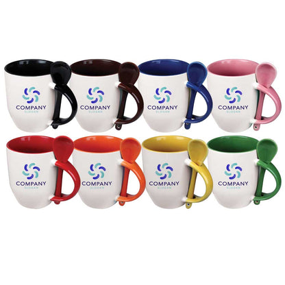 Custom Two-Tone Ceramic Mugs Dubai | 325ml Mug with Spoon UAE | Branded Corporate Gifts - Novelty