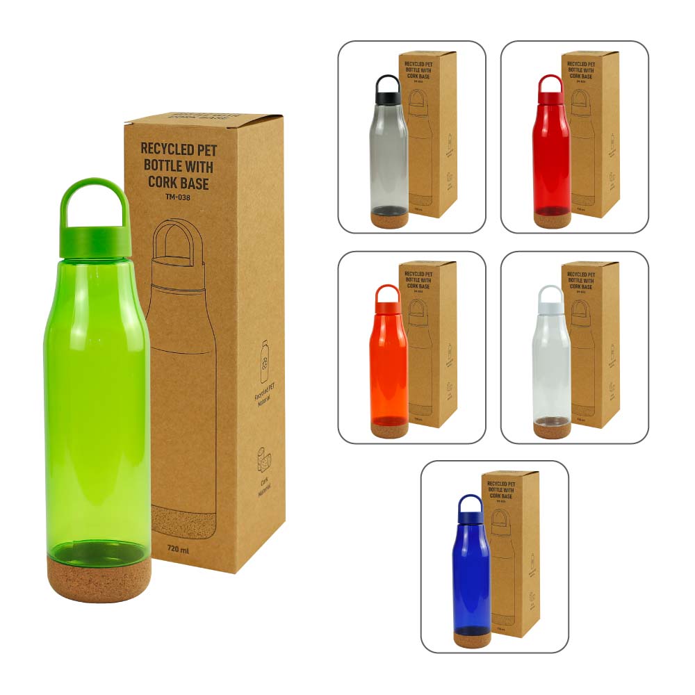 rPET Bottles with Cork Base, Twist-off Lid, Handle, 720ml - Novelty